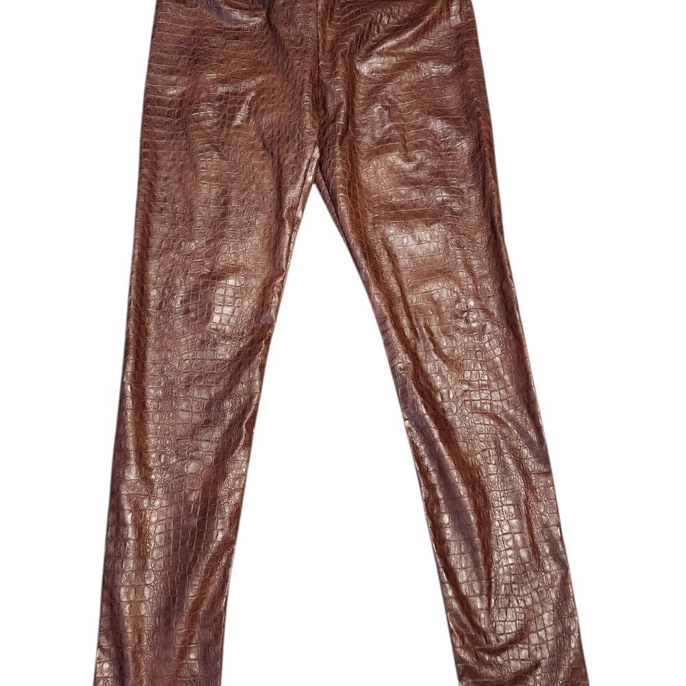 7 For All Mankind brown faux leather croc-embossed leggings - Picture 2 of 5